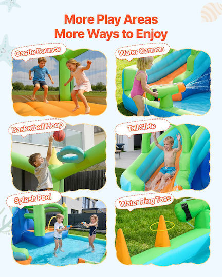 Vevor Φουσκωτό Splash & Play Κάστρο με Τραμπολίνο & Τσουλήθρα για 3+ Ετών