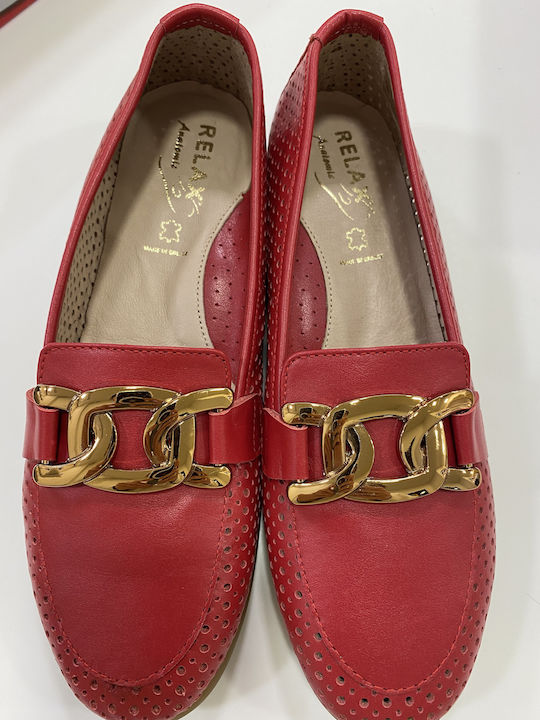Leather Women's Moccasins in Red Colour