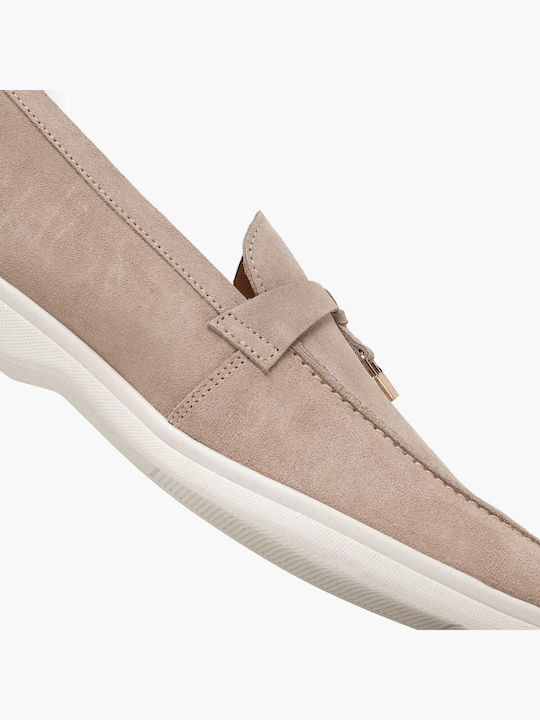 Δερμάτινα Γυναικεία Loafers σε Μπεζ Χρώμα