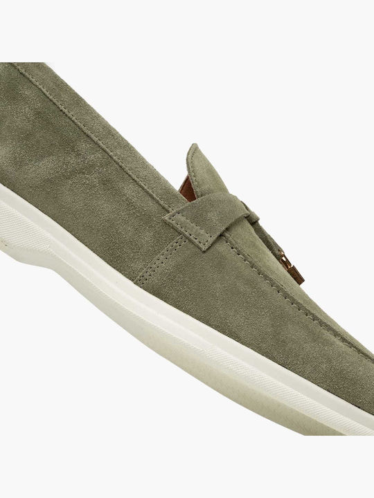 Leather Women's Loafers In Green Color