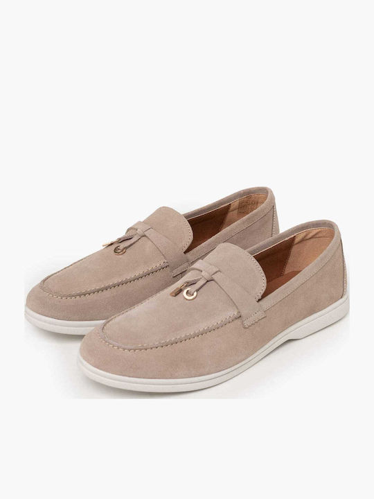 Δερμάτινα Γυναικεία Loafers σε Μπεζ Χρώμα