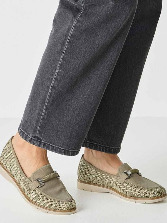 Leather Women's Moccasins in Khaki Colour