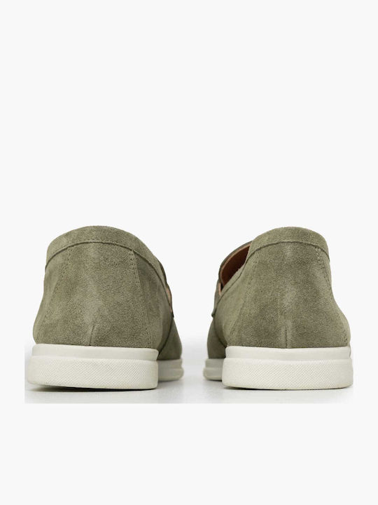 Leather Women's Loafers In Green Color