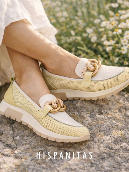 Δερμάτινα Γυναικεία Loafers σε Κίτρινο Χρώμα