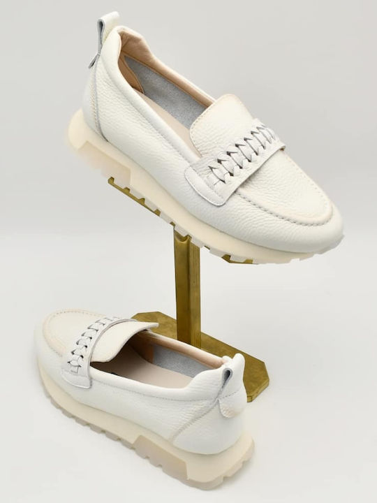 Leather Women's Loafers in White Colour