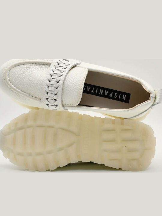 Leather Women's Loafers in White Colour
