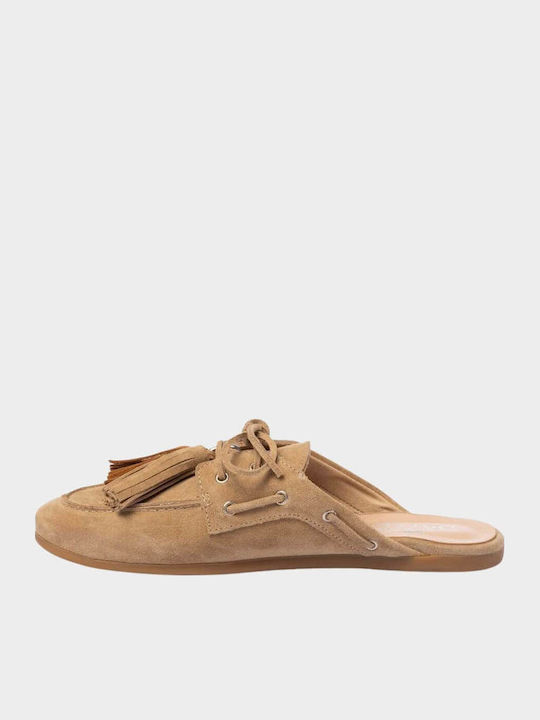 Suede Mules με Τακούνι σε Μπεζ Χρώμα
