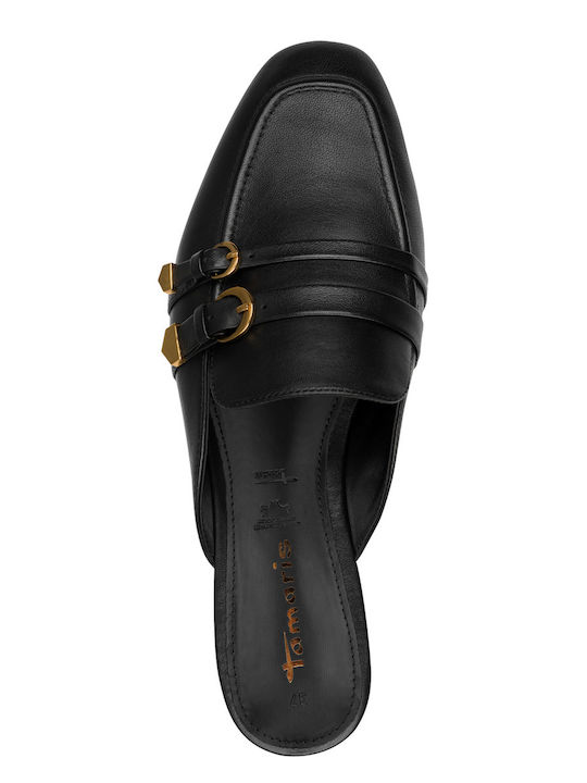 Leather Mules with Heel in Black Colour