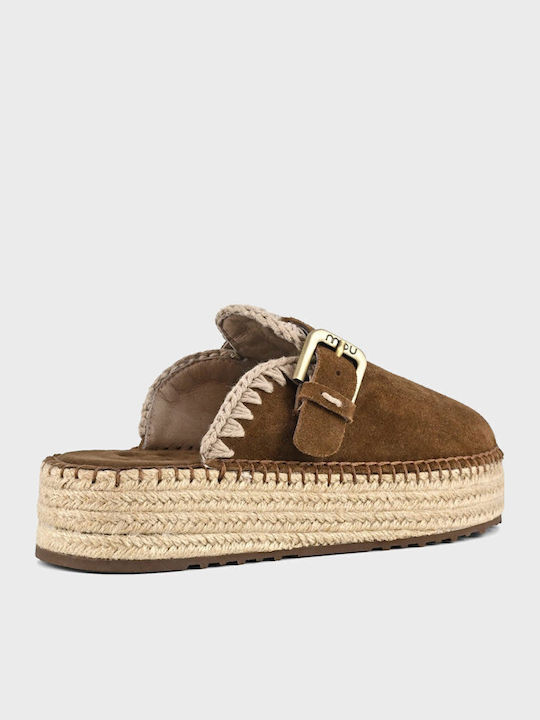 Mou Suede Women's Mules with Low Heel in Brown Color