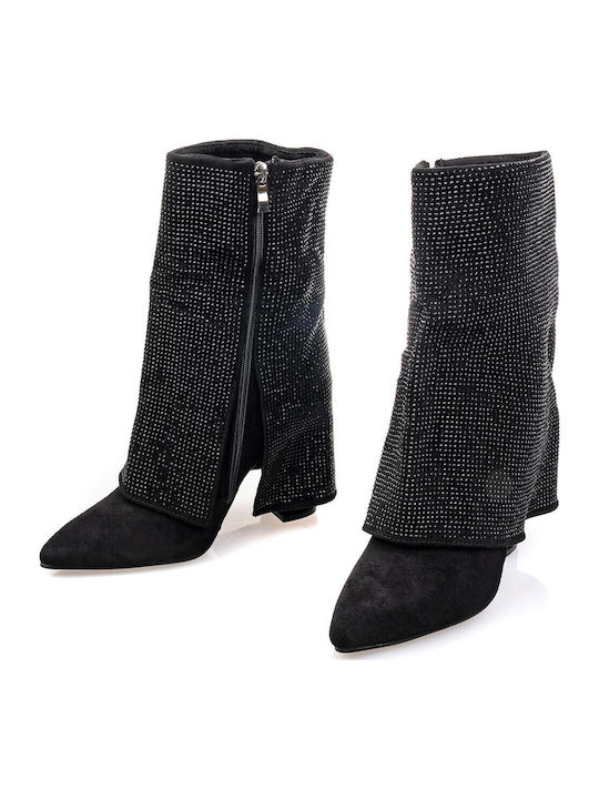Suede Women's Boots with High Heel Black