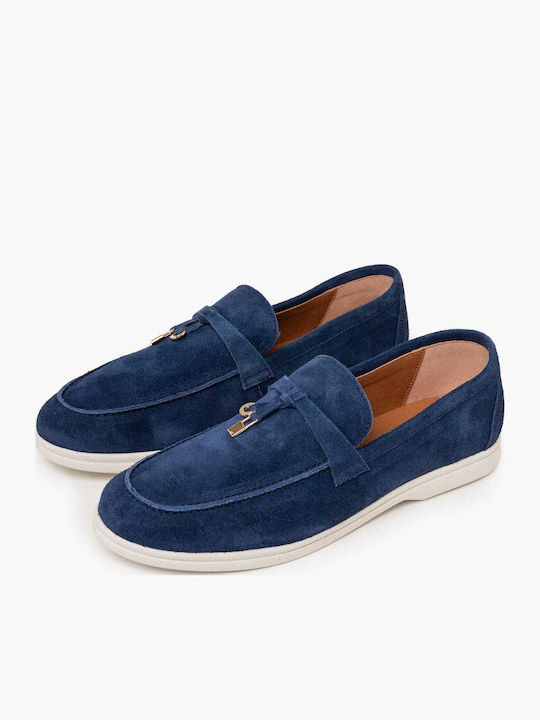 Leather Women's Loafers In Blue Color