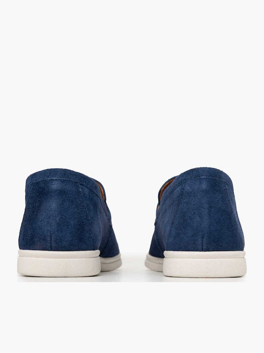 Leather Women's Loafers In Blue Color
