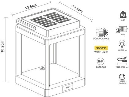 Lampa Lampa Solară 3W 300lm cu Lumină Albă Caldă 3000K