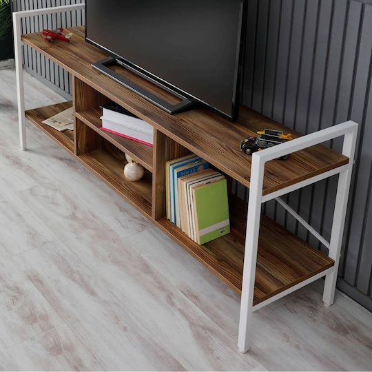 Pătrat Alb-Nuc Bancă TV Cu 3 Rafturi De Depozitare 160x39x65cm