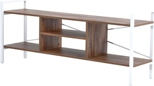 Pătrat Alb-Nuc Bancă TV Cu 3 Rafturi De Depozitare 160x39x65cm