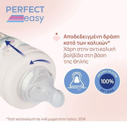 Chicco Plastic Baby Bottle Perfect Anti-colic with Silicone Teat for 4+ Months Light Blue 330ml