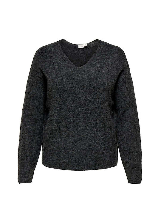 Damen Langärmeliges Pullover mit V-Ausschnitt Grau