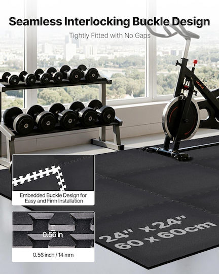 Vevor Gym Puzzle Mats Black 61x61x1.4cm 12 Pieces