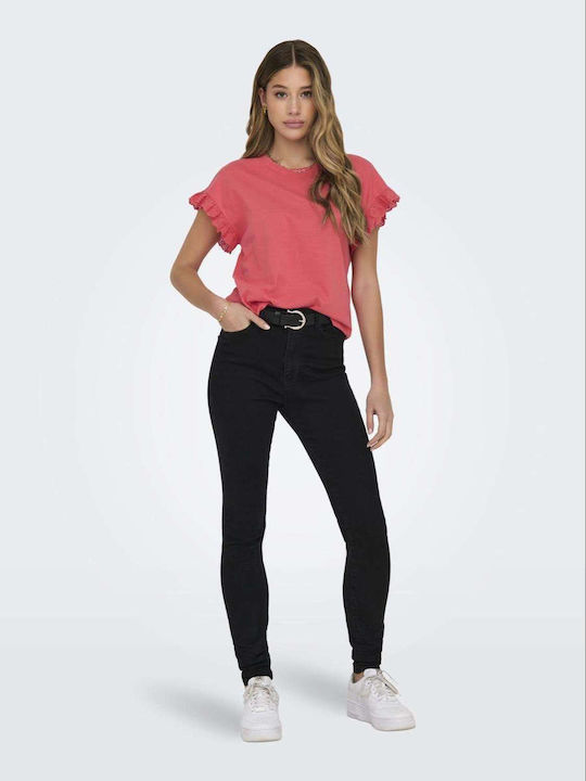 Damen Bluse Baumwolle Kurzärmelig Coral