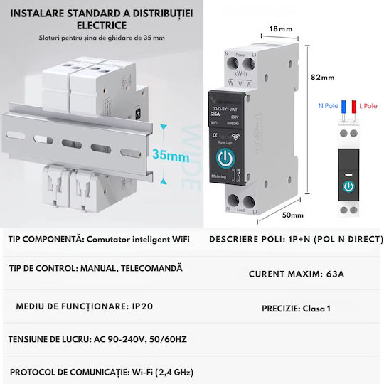 Превключвател На Релса WiFi 240V 25A