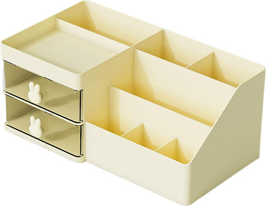 Office Storage Box Alista Home Makeup Stationery Cosmetic Organizer 2 Drawers Multiple Compartments Bunny Model Plastic 27.5x15.5x12 Cm Cream