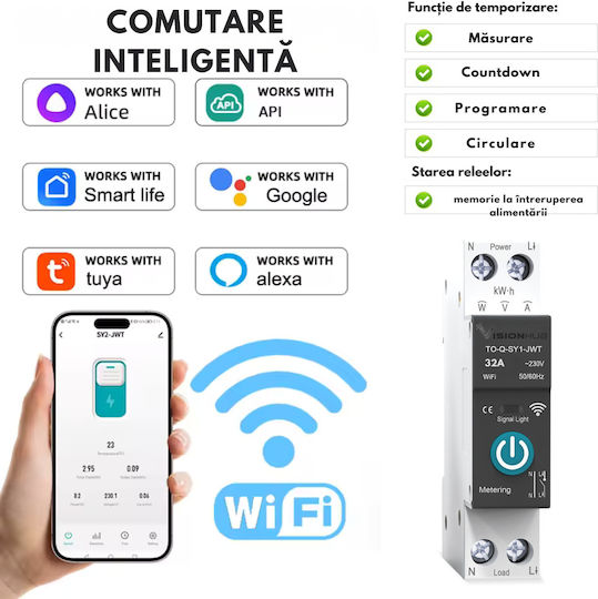 Contor De Panou Electric Analogic Șină Monofazat Wi-Fi Google Home Alexa Tuya