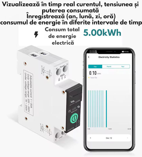 Contor De Panou Electric Analogic Șină Monofazat Wi-Fi Google Home Alexa Tuya