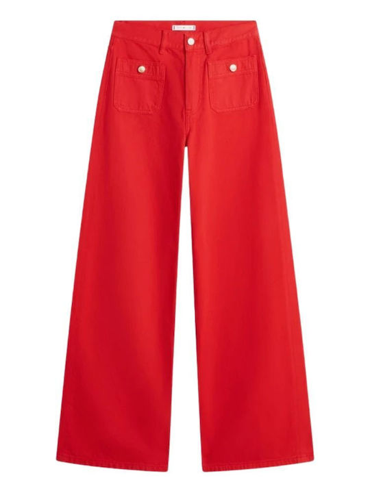 Women's Jean Pants in Wide Leg Style Red