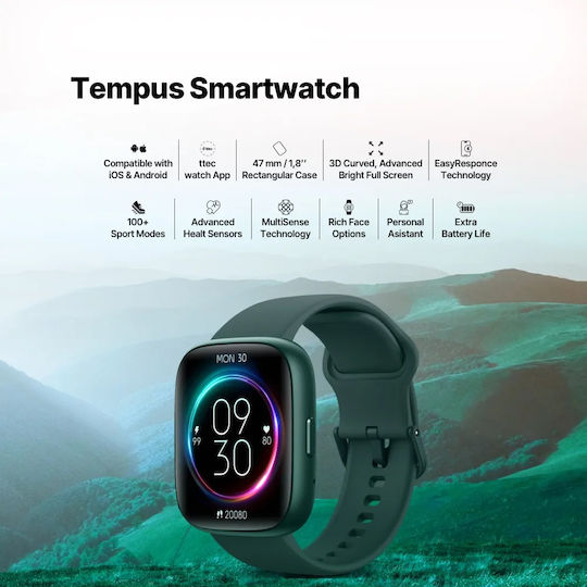 TTEC Tempus 47mm Smartwatch with Heart Rate Monitor Green