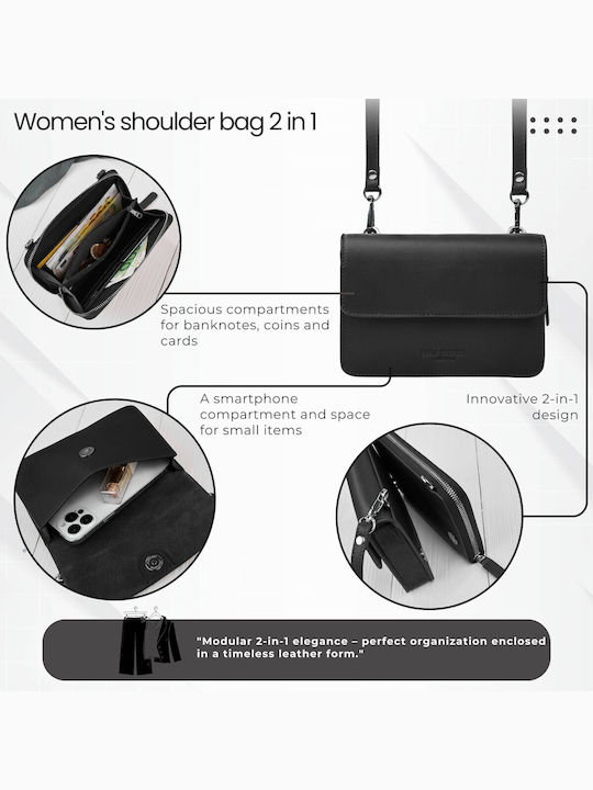 Leder Damen Schultertasche Schwarz