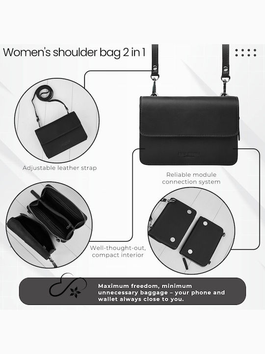 Leder Damen Schultertasche Schwarz