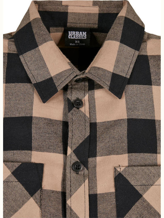 TB1280 Women's Checked Long Sleeve Shirt Black/Soft Taupe