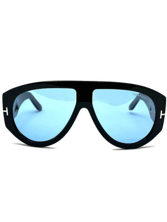Tom Ford Unisex Sunglasses With Black Horn-Rimmed Frame And Blue Gradient Lens