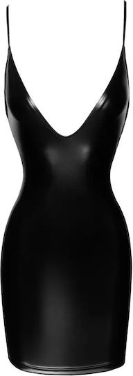 Noir Handmade Powerwetlook Leder- und Latex-Outfit Minikleid mit geschnürtem Rücken Schwarz
