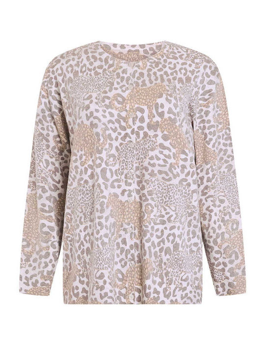Celestino Γυναικεία Ζακέτα Strass Animal Print Καφέ