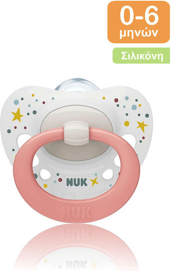 Nuk Signature Orthodontic Silicone Pacifier Stars - White/Salmon for 0-6 Months