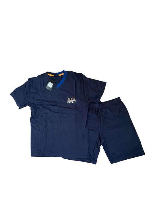 Enrico Coveri Sommer Herrenpyjama Bluse Marineblau