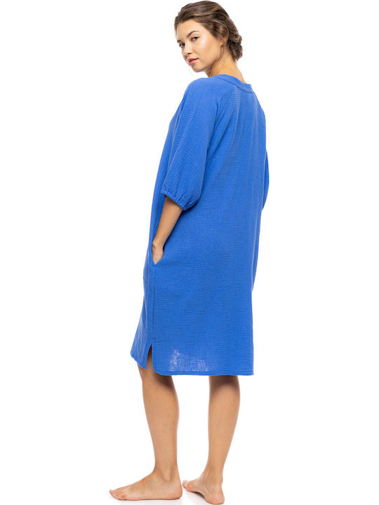 Pink Label Γυναικείο Καφτάνι Παραλίας Indigo Blue
