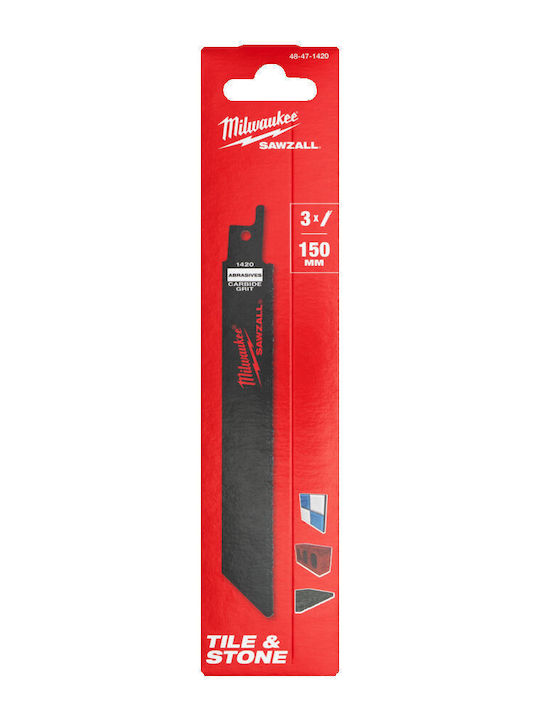 Milwaukee 48471420 Reciprocating Saw Blade Special Applications Cast Iron Abrasive Materials Fiberglass 150 mm Carbide Grit 3 Pieces