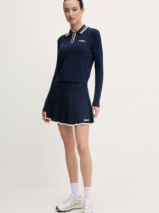 Plissierte Hohe Taille Mini Damenrock Dunkelblau