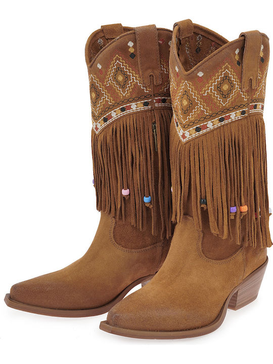 Women's Ankle Boots Cowboy with Medium Heel Tabac Brown