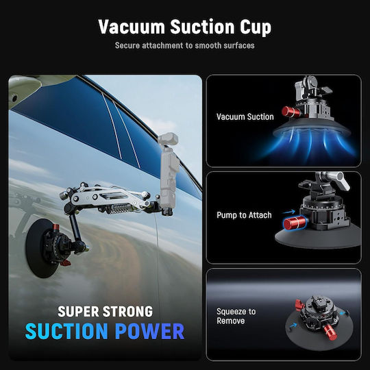 Suport Auto cu Ventuză Neewer Braț Hidraulic Flexibil pentru Cameră de Acțiune și Telefon – Nato Rail Rotire 360° Compatibil cu Dji Osmo Pocket 3 Insta360 X3 X4 X5 Gopro Hero 9–13 Telefon Mobil Sarcină Maximă 500 g Aluminiu Ga022
