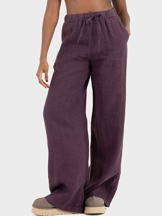 Damen Leinenhose Aubergine