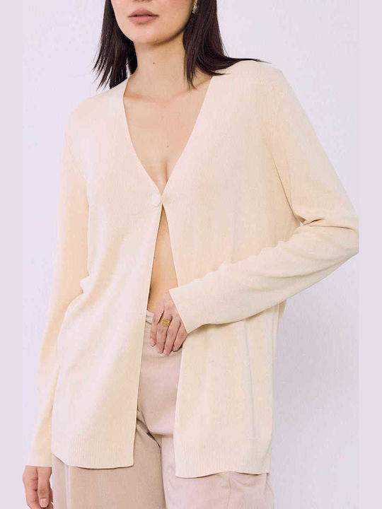 Celestino Cardigan Pentru Femei Monocrom Cu Nasture Bej