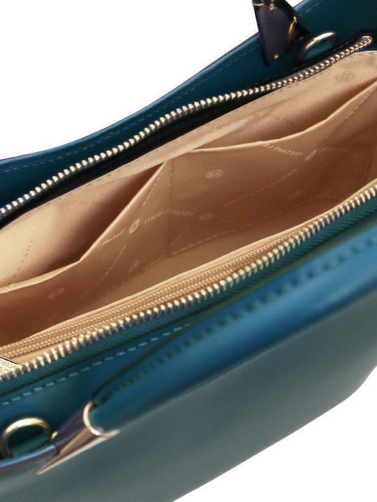Leder Damen Schultertasche Petrol Blau