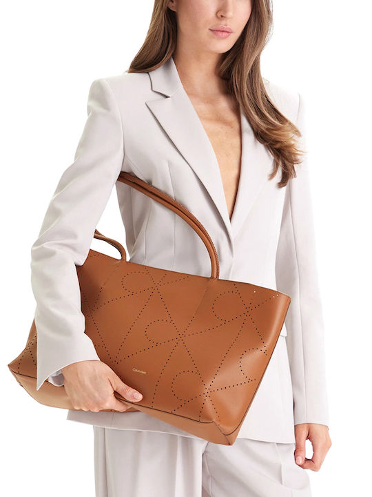 Monogram Leder Damen Tote Tasche Braun