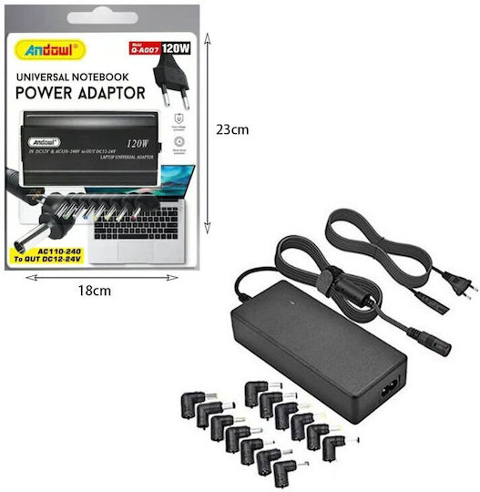 Andowl Universal Încărcător Laptop 120W cu Cablu de Alimentare Detașabil și cu set de mufe