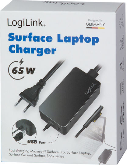 Logilink 220v Network Adapter Microsoft Surface Compatible Pro Laptop Go Book 65w Usb 5v/4a 1.5m Black