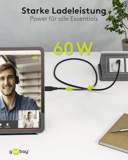 Goobay Regular USB 3.2 Cablu USB-C bărbătesc - USB-C 60W Negru 0.5m (74698) Bulk