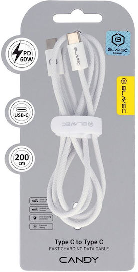 Blavec Braided USB 2.0 Cable USB-C male - USB-C 60W PD Λευκό 2m